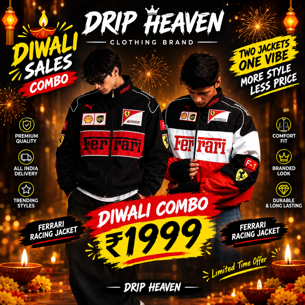 Diwali Special Ferrari Racing Jacket Combo (2 Jackets at ₹1,999) | Dripheaven Clothing Brand