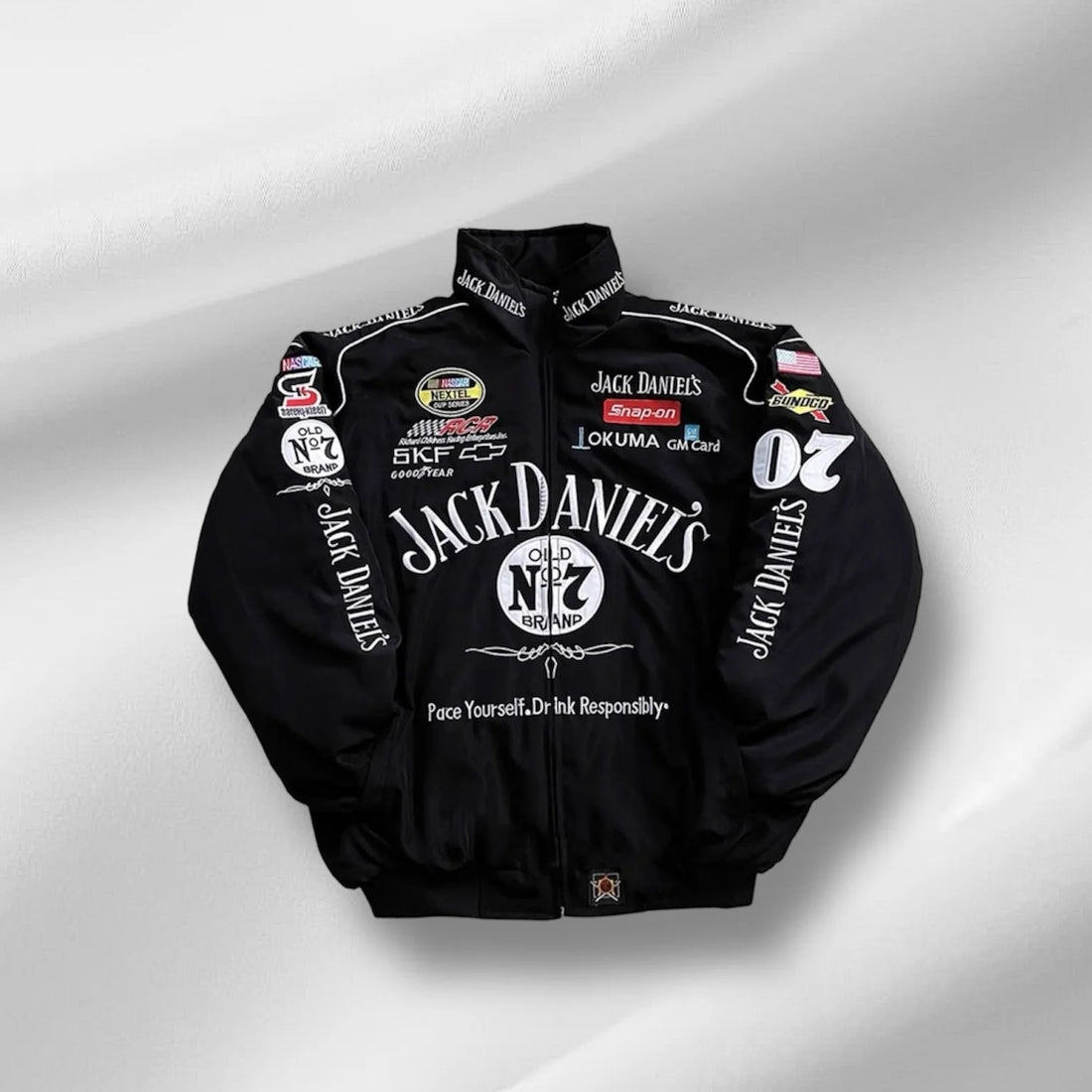 Dripheaven Black Racing Jacket – Premium Jack Daniels Inspired Motorsport Streetwear Jacket