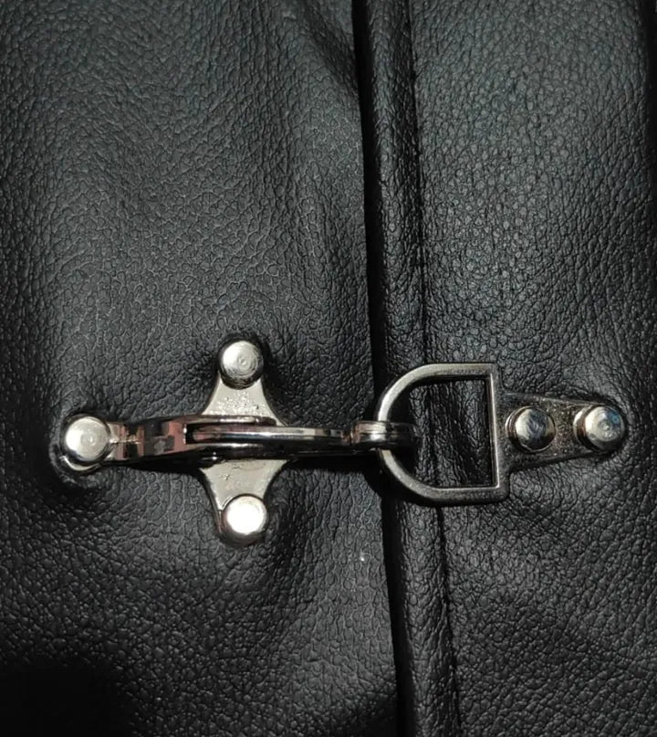 DripHeaven Men's Black Streetwear Leather Jacket with Metal Toggle Closure