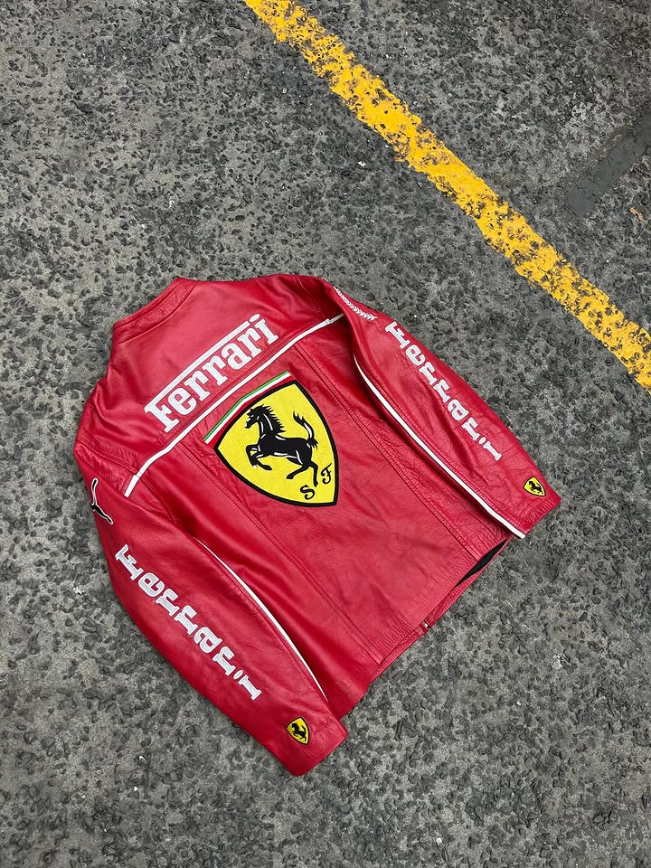 Ferrari Red F1 Leather Racing Jacket – Premium Motorsport Style