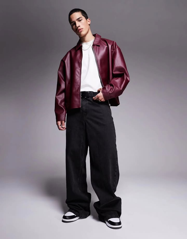 Black & Maroon Faux Leather Jacket Combo – Premium Streetwear | DripHeaven