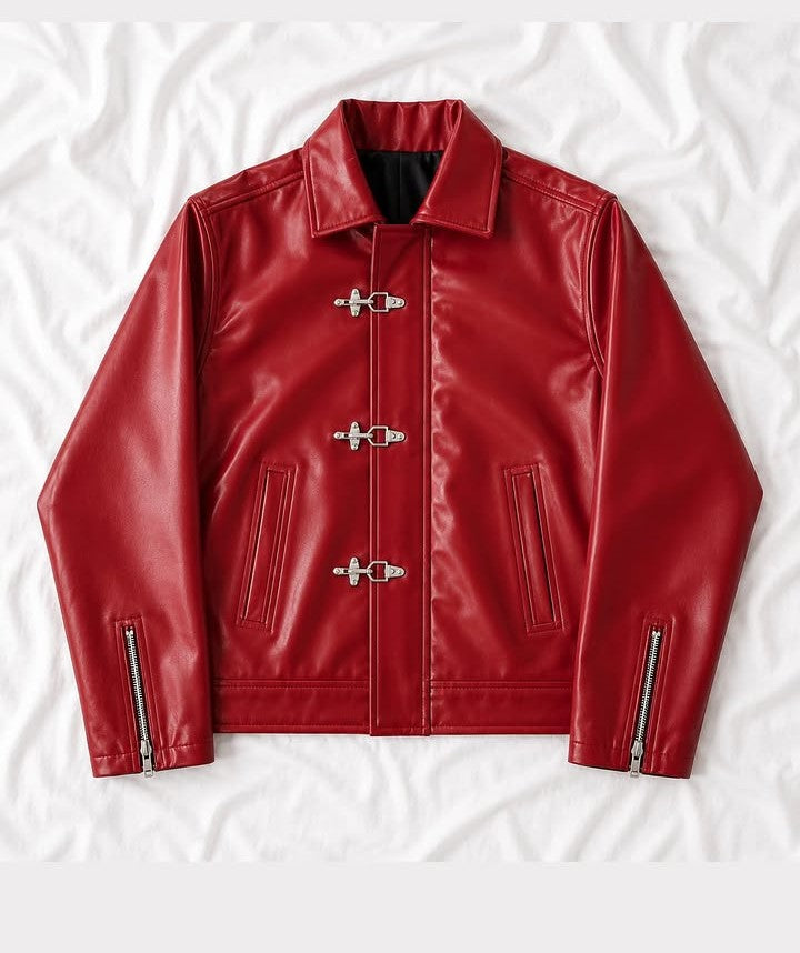 Dripheaven Premium Red Faux Leather Jacket – Superior Quality & Stylish Design