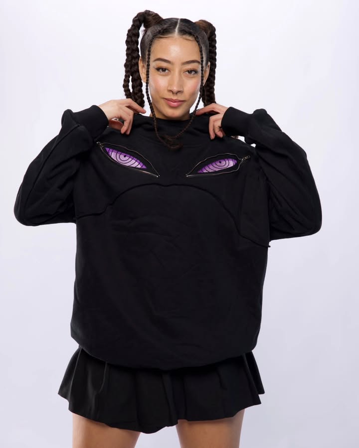 Anime Eye Zip Hoodie – Premium Black Streetwear Hoodie