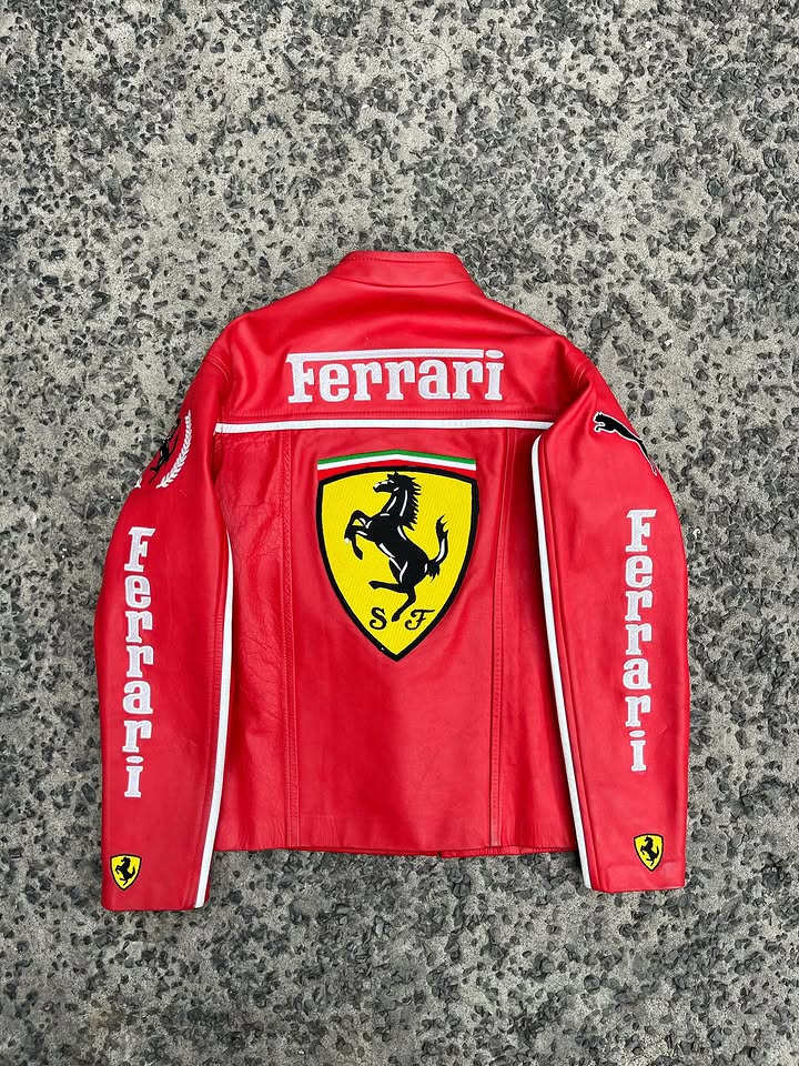 Ferrari Red F1 Leather Racing Jacket – Premium Motorsport Style