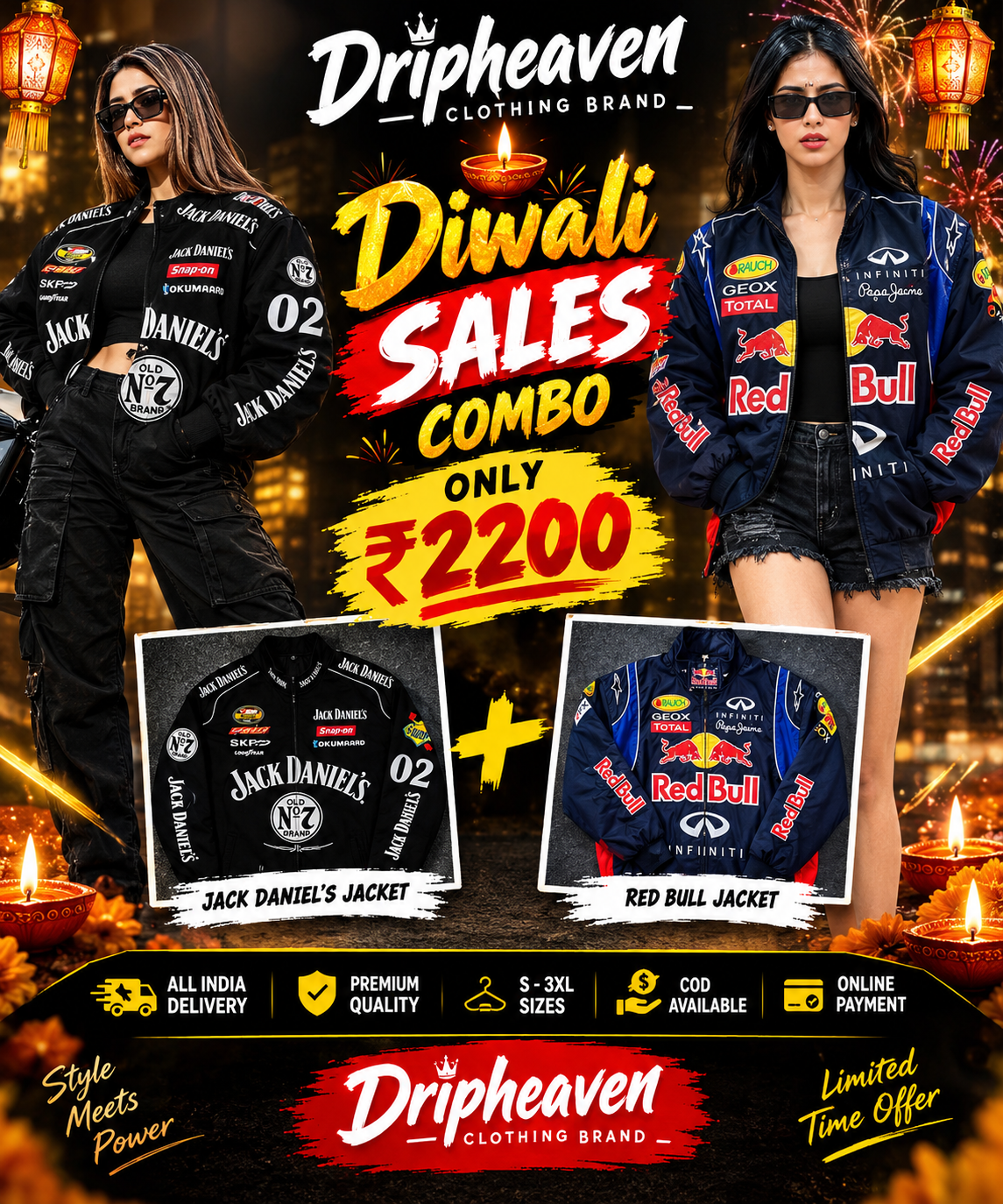 Diwali Special Jacket Combo Offer – Jack Daniel’s + Red Bull Racing Jackets | Dripheaven Clothing Brand