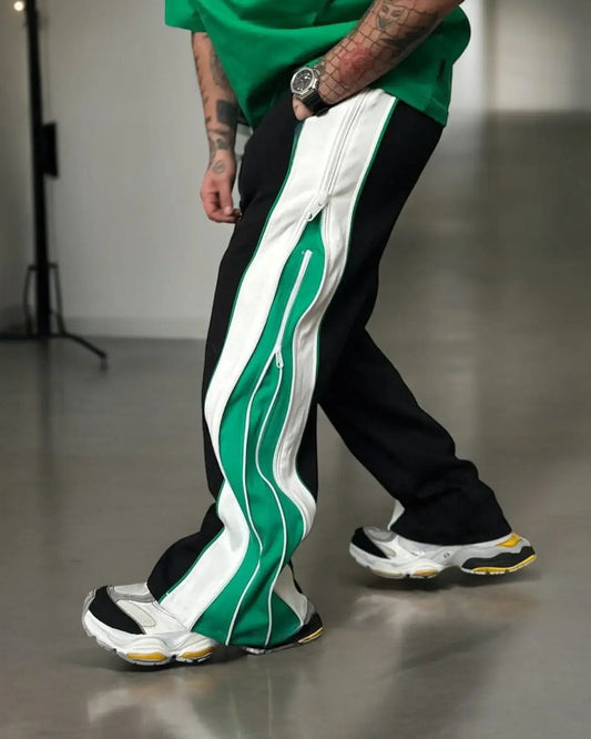 Double Zip Green Baggy Pants for Men – Trendy Streetwear Style