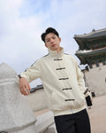Dripheaven Cream Oversized Chinese Knot Jacket for Women – Korean Streetwear Zip-Up Casual Track Jacket