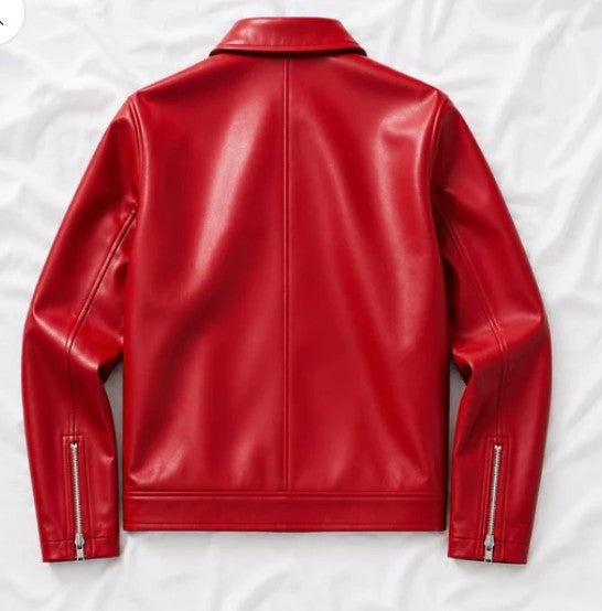 Dripheaven Premium Red Faux Leather Jacket – Superior Quality & Stylish Design