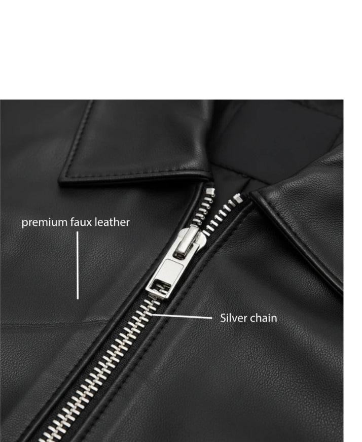 DripHeaven.in Men’s Black Faux Leather Jacket – Classic Zip-Up Streetwear Style