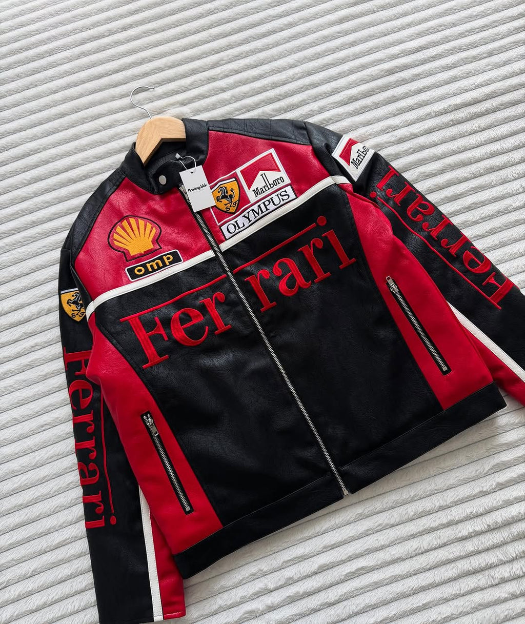 Vintage Ferrari F1 Leather Jacket – Classic Racing Style, Premium Men’s & Women’s Leather