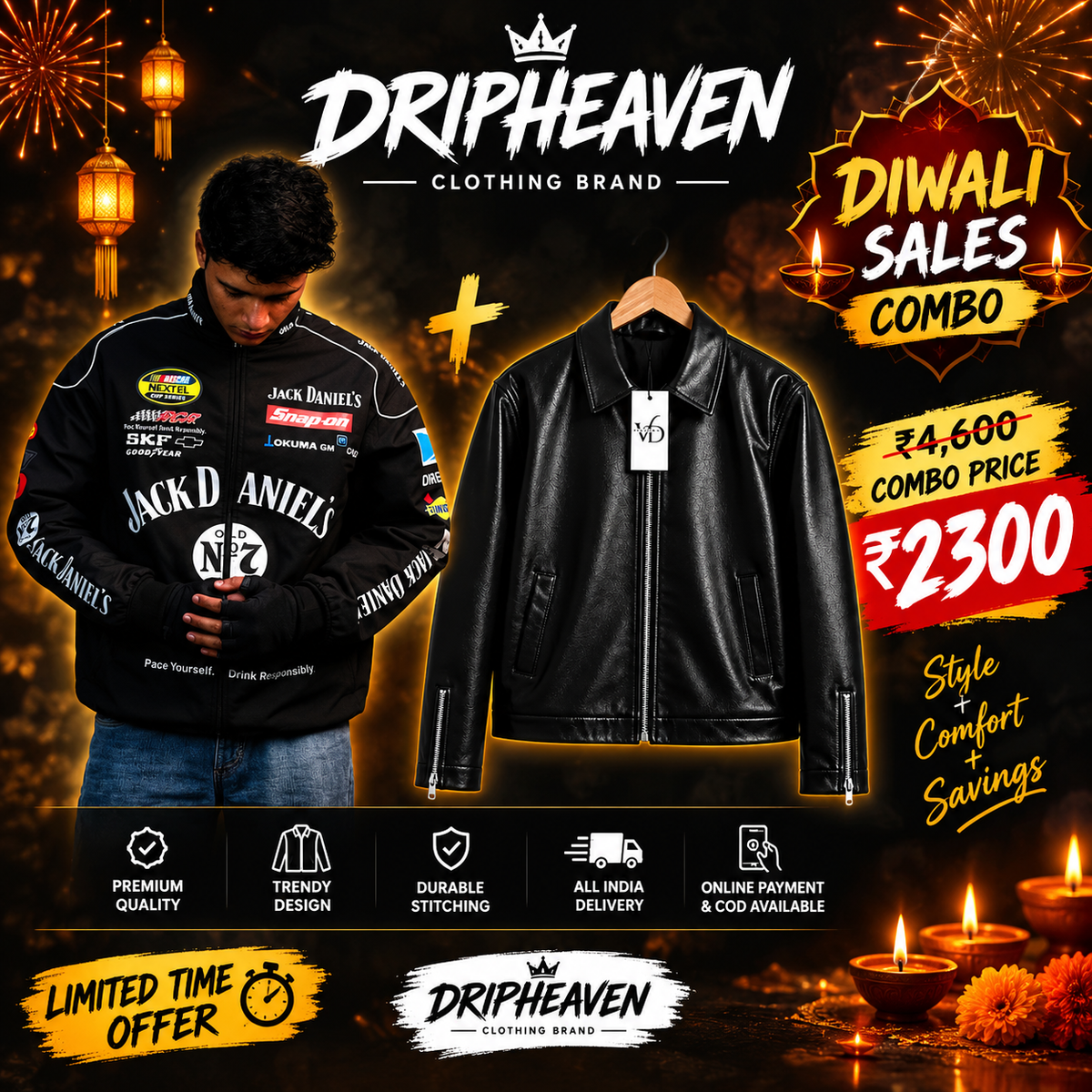 Dripheaven Diwali Special Jacket Combo – 2 Premium Black Jackets at Just ₹2,300 | Limited Time Festive Offer