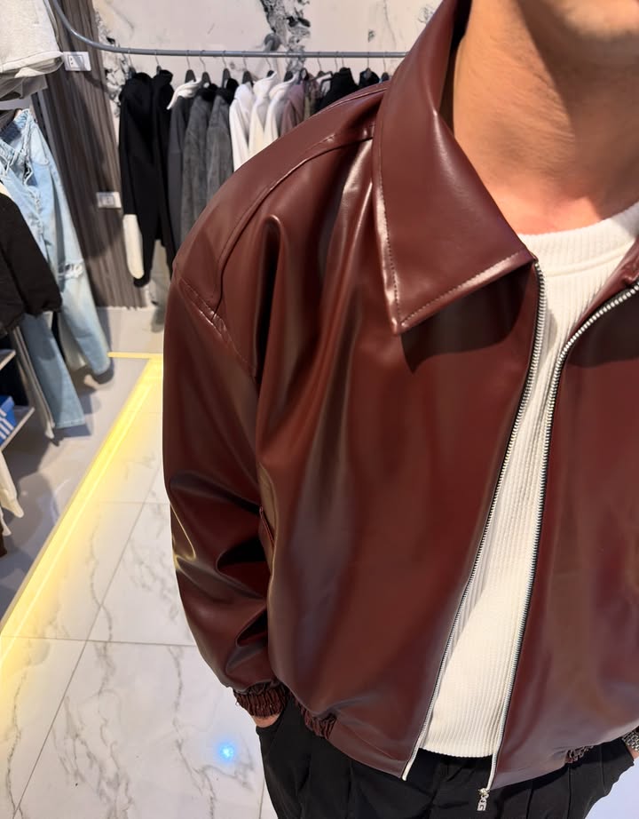 Premium Chocolate Brown Faux Leather Jacket for Men | Classic Fit Luxury Streetwear