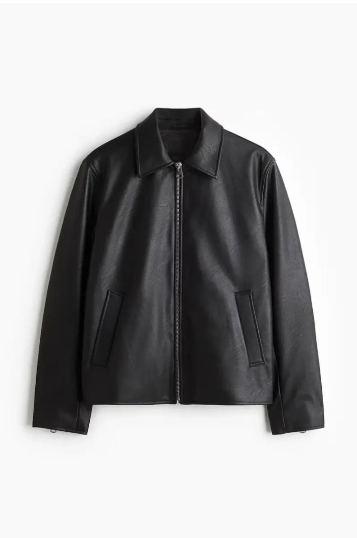 Vintage Black Faux Leather Bomber Jacket for Men & Women | Unisex Streetwear Jacket