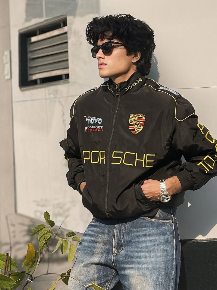 Porsche Motorsport Racing Jacket – Premium Black Zip-Up Streetwear | Embroidered Logo | Unisex