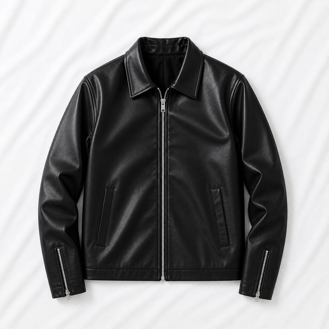 DripHeaven.in Men’s Black Faux Leather Jacket – Classic Zip-Up Streetwear Style