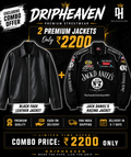 DripHeaven Exclusive Combo Offer | 2 Premium Jackets Combo for Men | Black Faux Leather Jacket + Jack Daniel's Racing Jacket | Only ₹2200 | Cash on Delivery