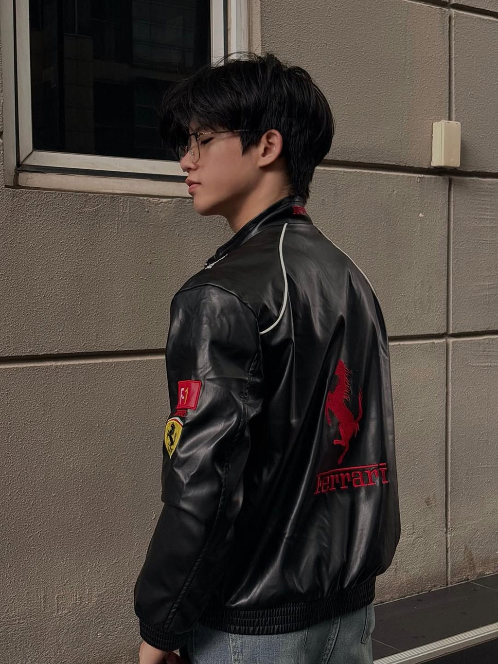 DripHeaven.inBlack Ferrari Inspired Leather Racing Jacket | Premium Motorsport Streetwear