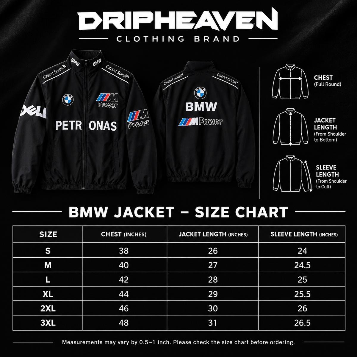 🏁 BMW M Power Motorsport Jacket – Premium Printed Racing Style | Dripheaven Clothing Brand