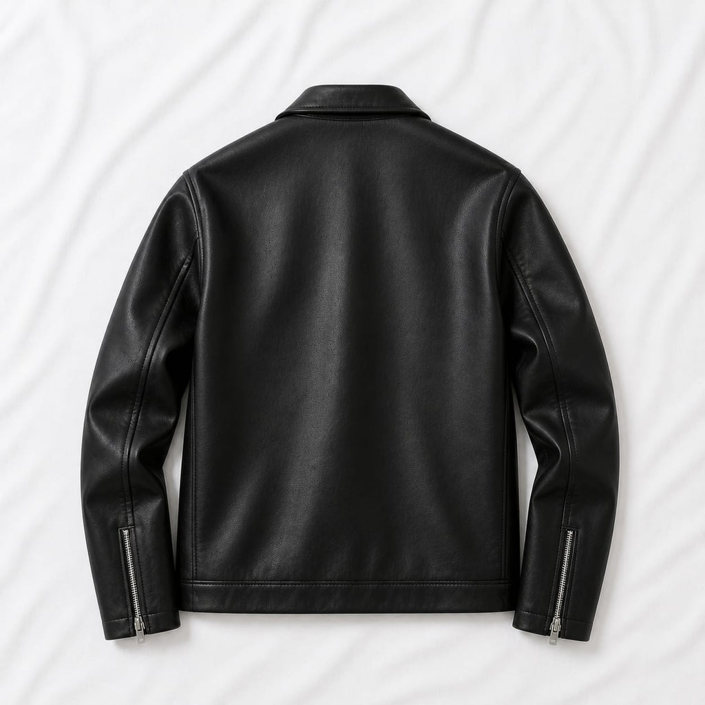 DripHeaven.in Men’s Black Faux Leather Jacket – Classic Zip-Up Streetwear Style