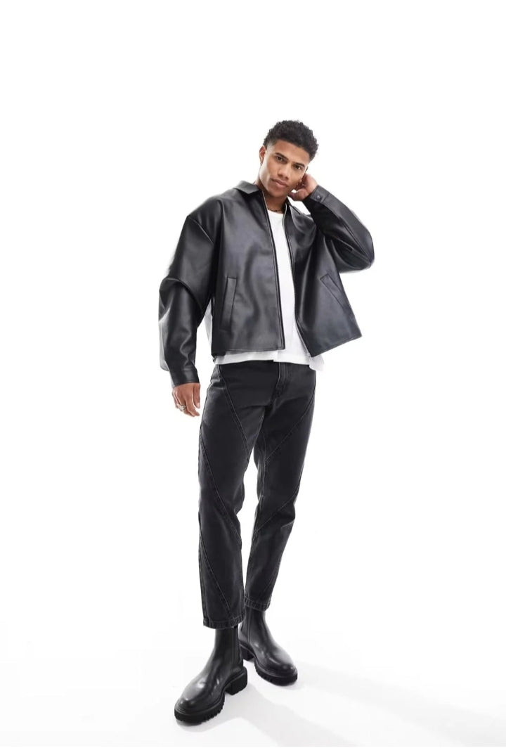 DripHeaven Premium Black Faux Leather Jacket – Modern Streetwear Edition 🖤