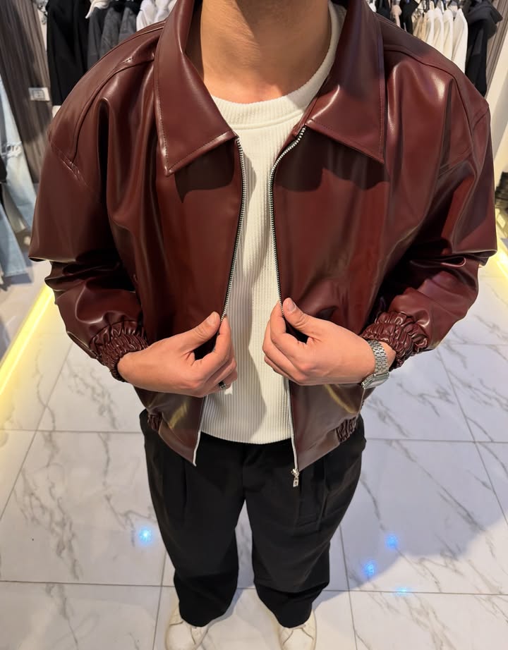 Premium Chocolate Brown Faux Leather Jacket for Men | Classic Fit Luxury Streetwear
