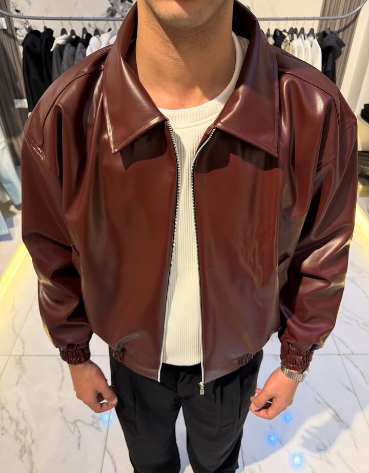 Premium Chocolate Brown Faux Leather Jacket for Men | Classic Fit Luxury Streetwear