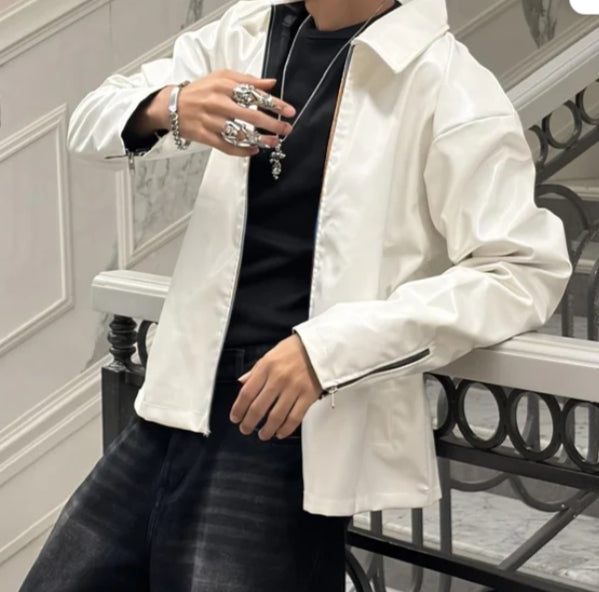 Red & White Faux Leather Jacket Combo – Premium Streetwear | DripHeaven