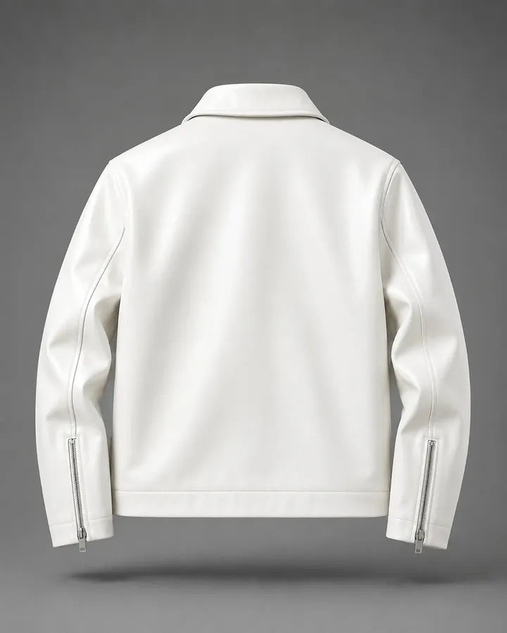 Men's Premium White Faux Leather Jacket | Classic Zip-Up Biker Style | Stylish Casual Outerwear
