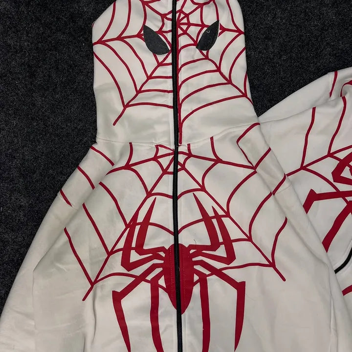 White Spider Web Graphic Zip-Up Hoodie – Premium Streetwear | Dripheaven Clothing Brand