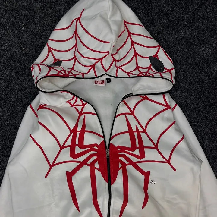 White Spider Web Graphic Zip-Up Hoodie – Premium Streetwear | Dripheaven Clothing Brand