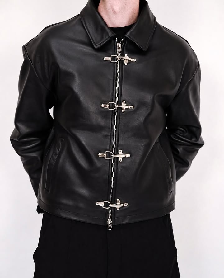 Premium Black Leather Jacket for Men & Women | Stylish Buckle Design Streetwear Jacket | Dripheaven Clothing