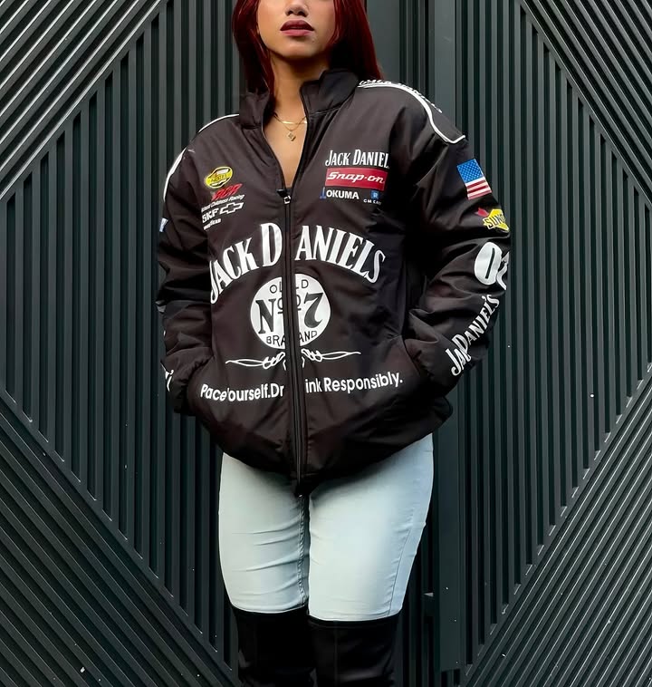 Jack Daniel's Premium Printed Racing Jacket – Bold Streetwear Unisex Zip-Up Winter Jacket