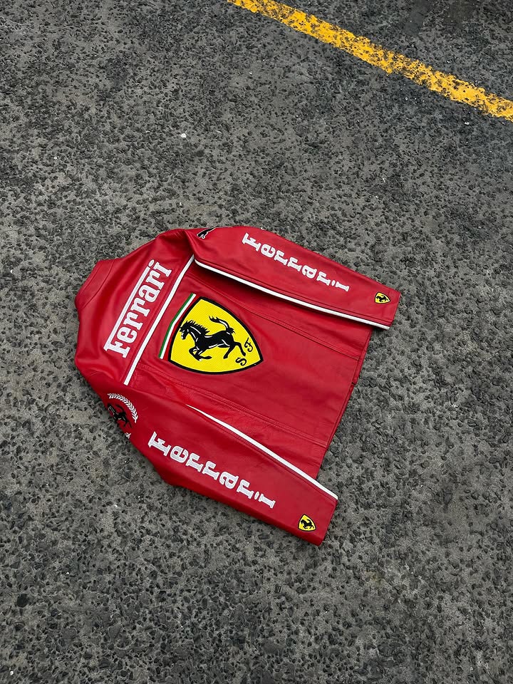Ferrari Red F1 Leather Racing Jacket – Premium Motorsport Style