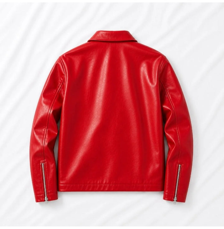 DripHeaven Crimson Edge Leather Jacket | Premium Red Streetwear Jacket for Men & Women 🔥