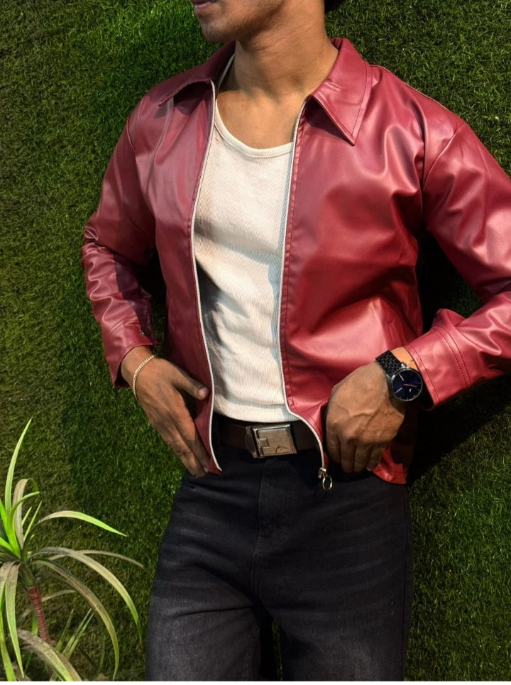 DripHeaven.in Crimson Luxe Leather Jacket – Premium Streetwear Collection ❤️