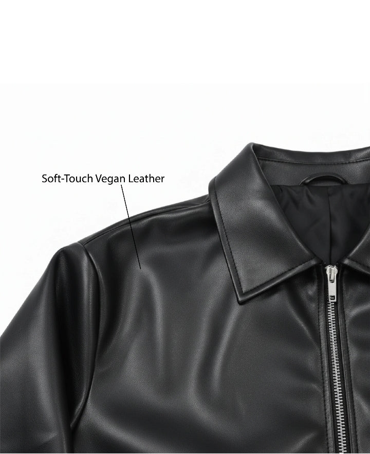 DripHeaven.in Men’s Black Faux Leather Jacket – Classic Zip-Up Streetwear Style