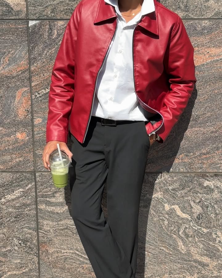 Dripheaven Premium Red Faux Leather Jacket – Superior Quality & Stylish Design