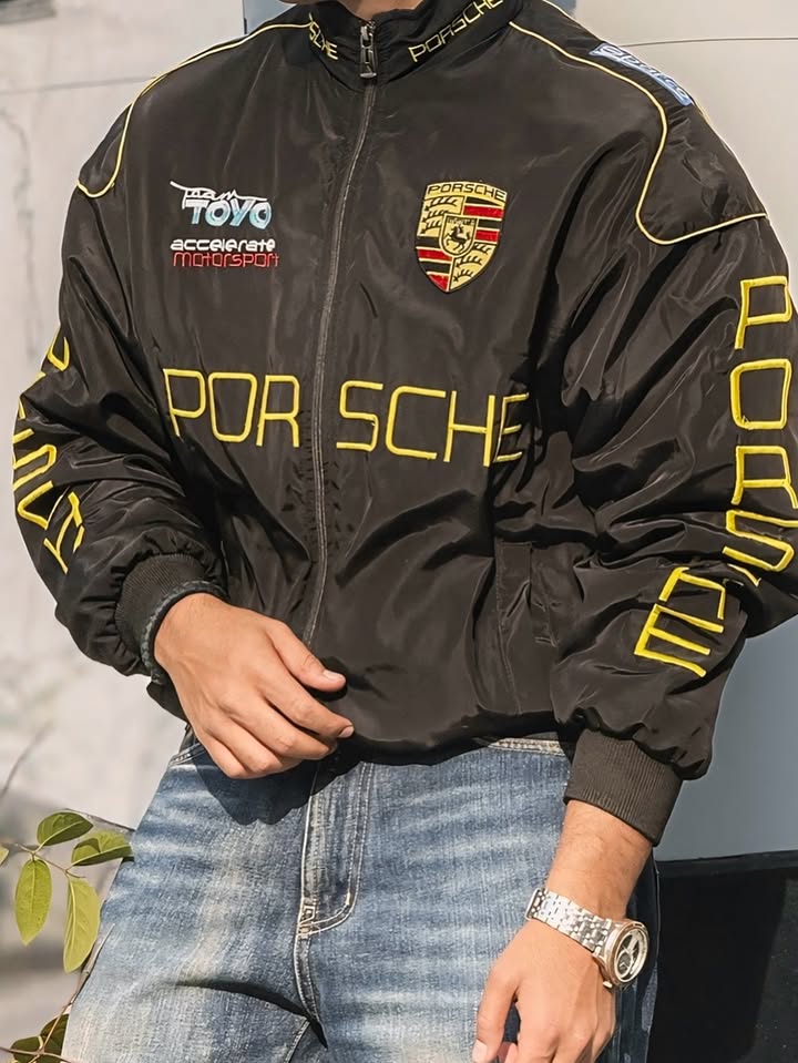 Porsche Motorsport Racing Jacket – Premium Black Zip-Up Streetwear | Embroidered Logo | Unisex