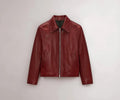 MAROON PLAIN UNISEX COLLAR LEATHER JACKET