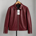 MAROON PLAIN UNISEX COLLAR LEATHER JACKET