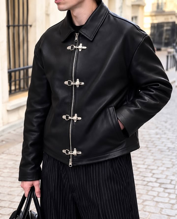 Premium Black Leather Jacket for Men & Women | Stylish Buckle Design Streetwear Jacket | Dripheaven Clothing