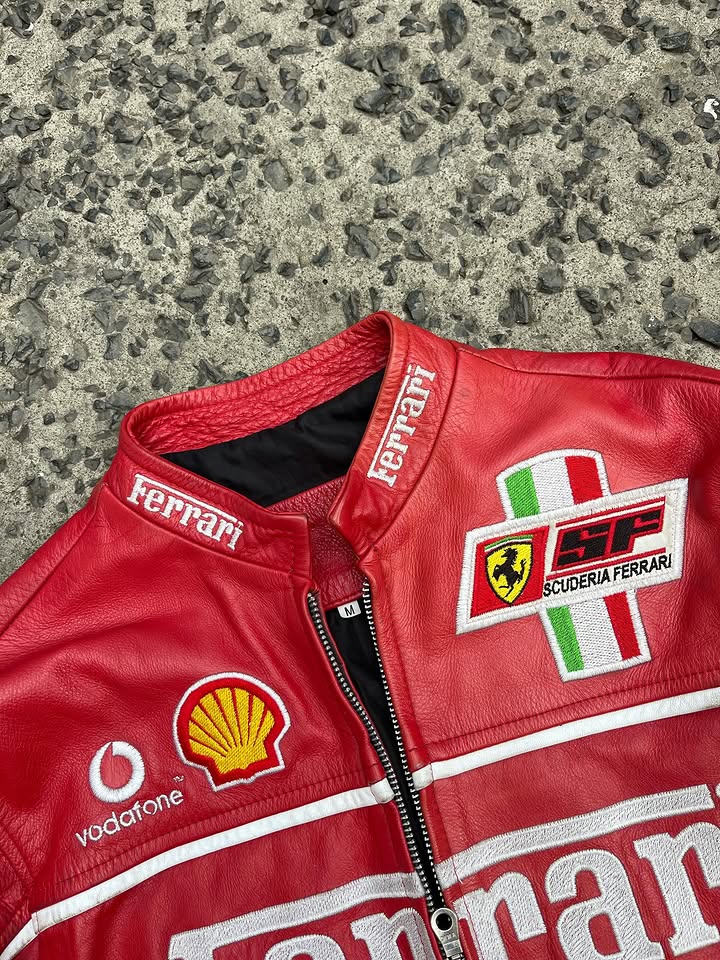 Ferrari Red F1 Leather Racing Jacket – Premium Motorsport Style