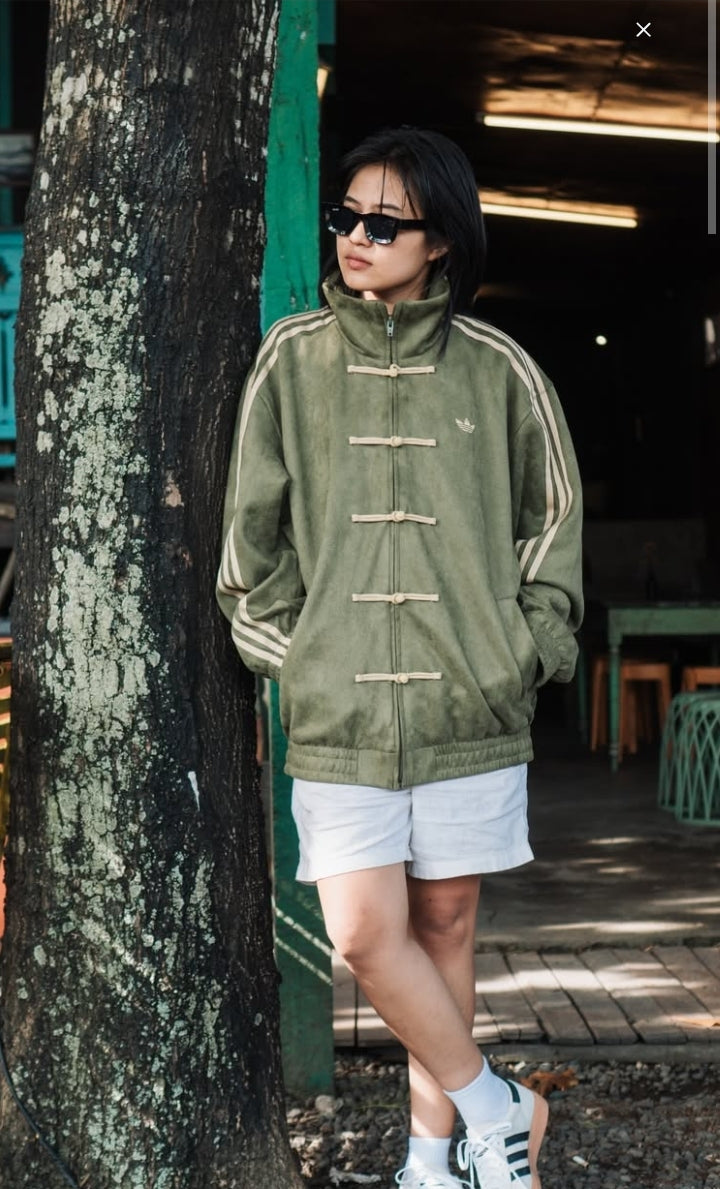 DripHeaven.in | Premium Olive Green Unisex Track Jacket – Luxury Streetwear Edition