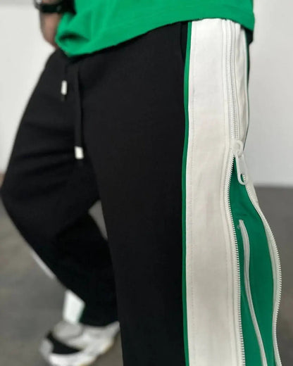Double Zip Green Baggy Pants for Men – Trendy Streetwear Style