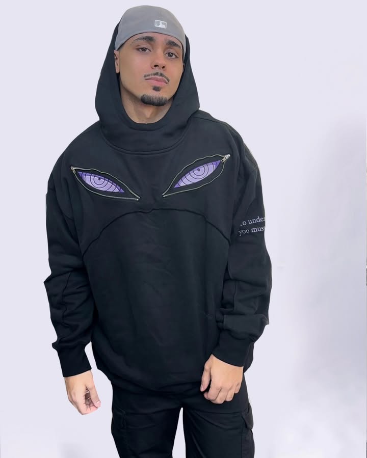 Anime Eye Zip Hoodie – Premium Black Streetwear Hoodie