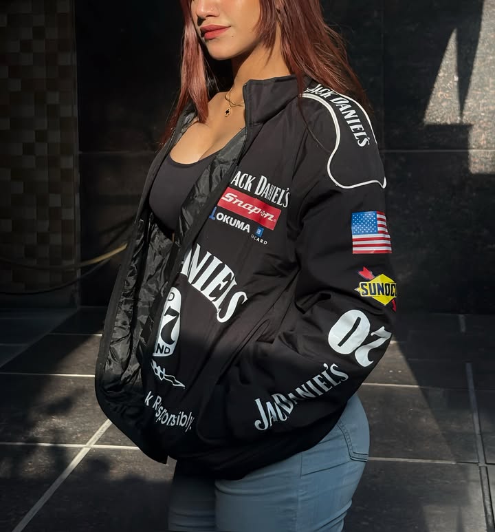 Jack Daniel's Premium Printed Racing Jacket – Bold Streetwear Unisex Zip-Up Winter Jacket