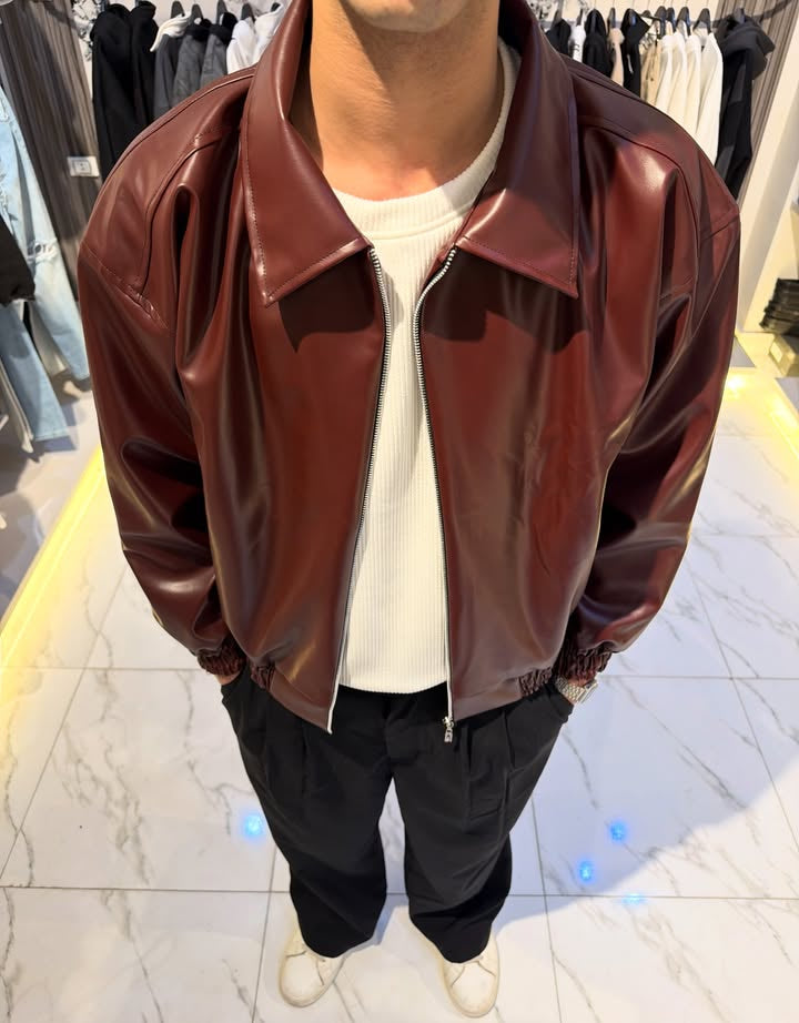 Premium Chocolate Brown Faux Leather Jacket for Men | Classic Fit Luxury Streetwear