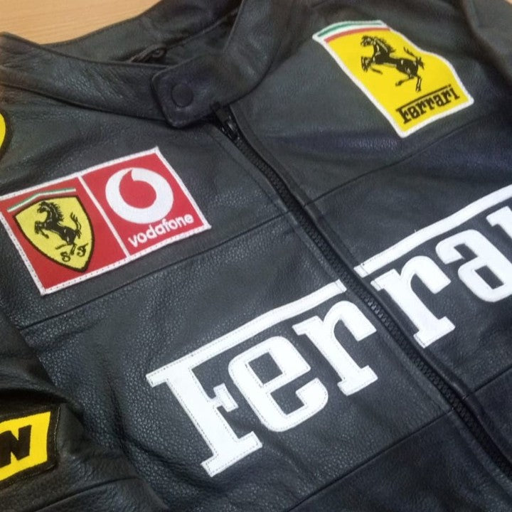 Dripheaven Premium Ferrari Racing Leather Jacket – Stylish Motorsport Streetwear