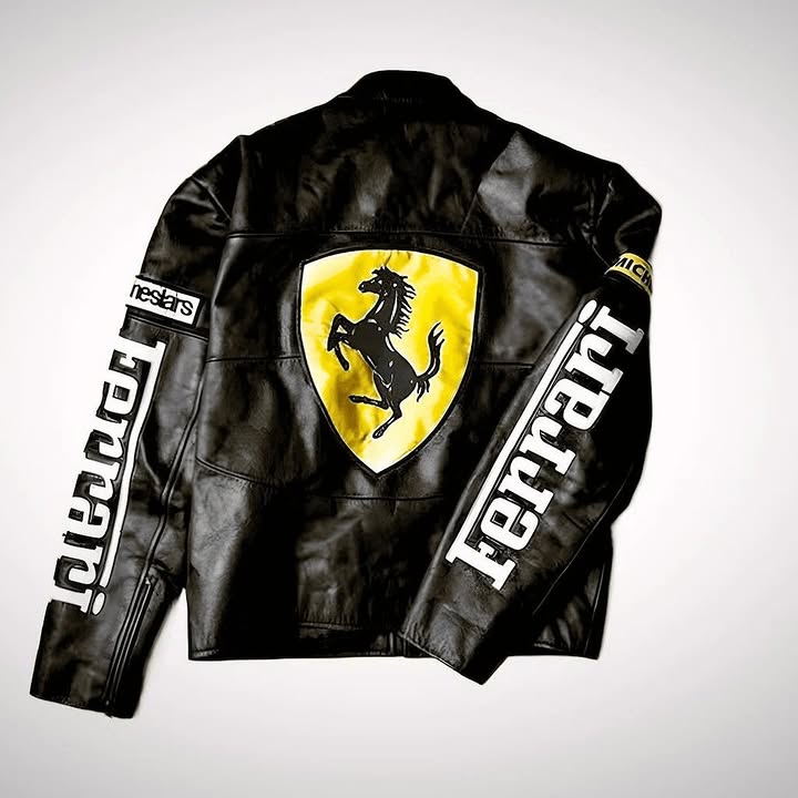 Dripheaven Premium Ferrari Racing Leather Jacket – Stylish Motorsport Streetwear