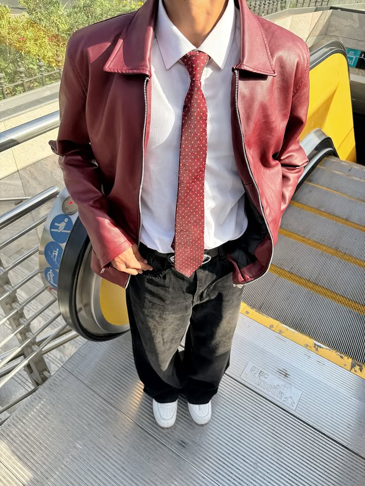 Dripheaven Premium Maroon Faux Leather Jacket for Men – Stylish Zip-Up Casual & Streetwear Jacket